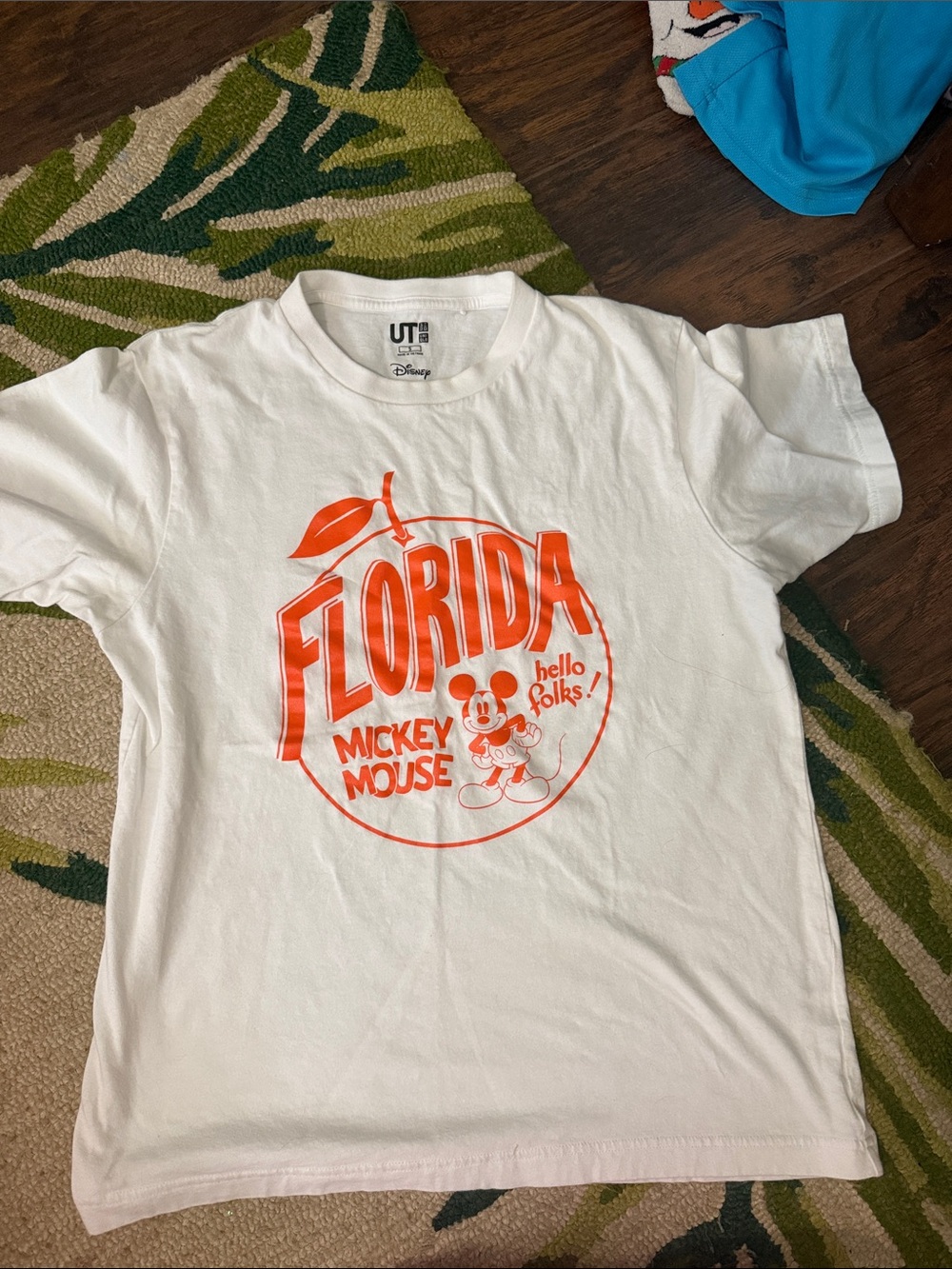 Uniqlo White Short Sleeve Tee with Orange Florida Mickey Graphic